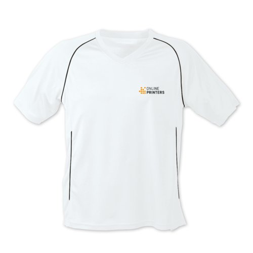 T-shirt en polyester blanc et noir à manches courtes.