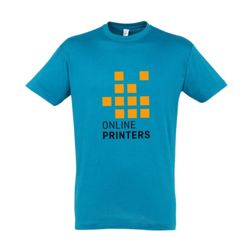 T-shirt en coton bleu turquoise avec manches courtes.