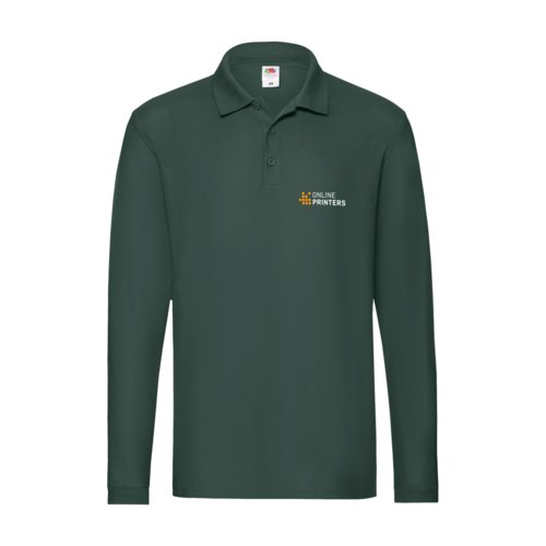 Polo à manches longues en tissu vert foncé avec patte boutonnée.