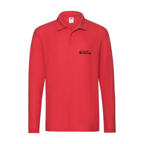 Polo rouge en coton avec manches longues et patte boutonnée.