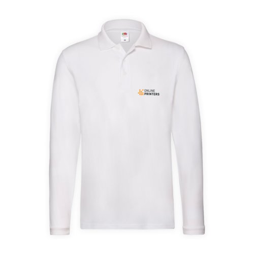 Polo blanc en coton avec manches longues et patte boutonnée.
