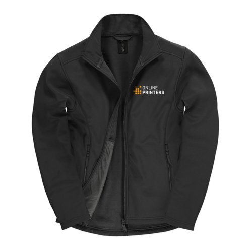 Veste softshell noire avec fermeture clair intgrale et poches latrales.