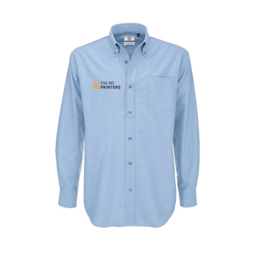Chemise homme bleu Oxford en coton-polyester avec patte de boutonnage et col.
