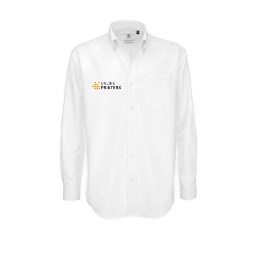 Chemise blanche en coton-polyester pour hommes, manches longues et patte boutonne.