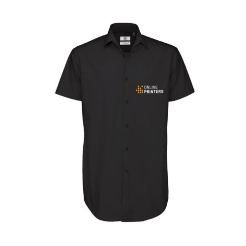 Chemise noire  manches courtes avec col et patte de boutonnage.