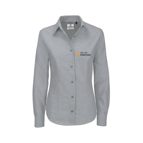 Blouse gris clair en coton mlang avec manches longues et patte de boutonnage.