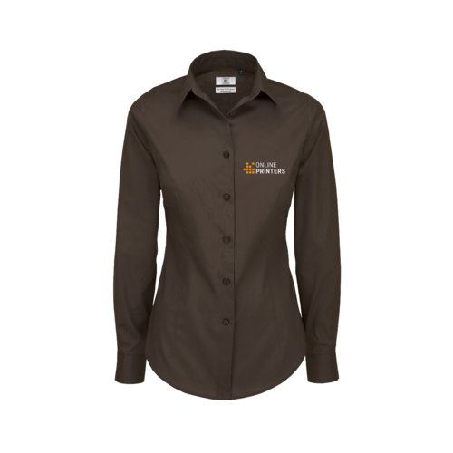 Blouse marron fonc en mlange de coton  manches longues.