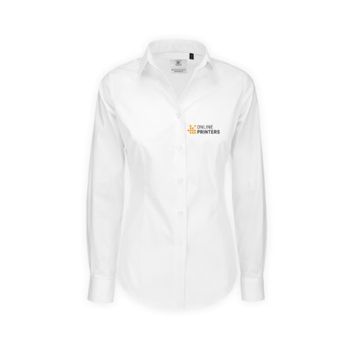 Blouse blanche pour femme en mlange de coton  manches longues.