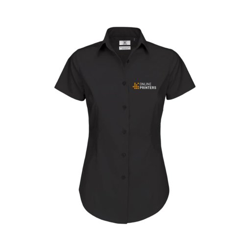 Blouse noire  manches courtes avec patte de boutonnage et col.