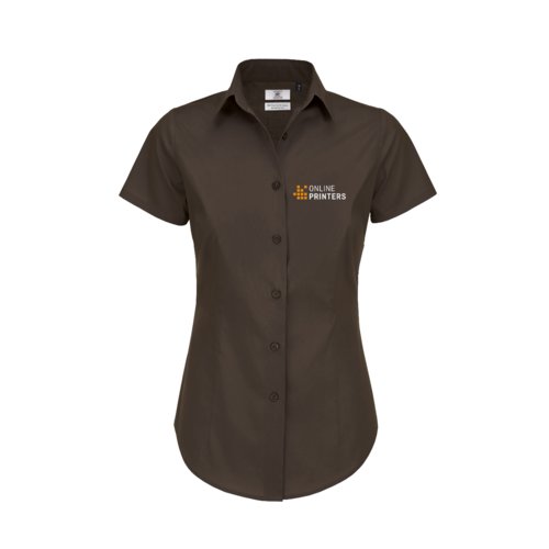 Chemisier en coton marron fonc  manches courtes pour femme.