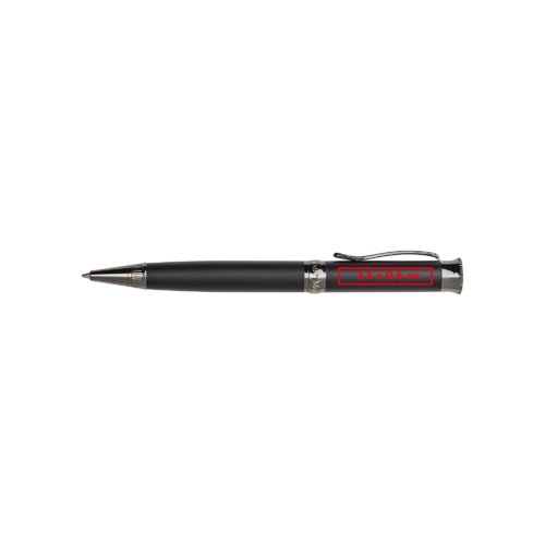 Stylo  bille en mtal noir avec clip et mcanisme rotatif.