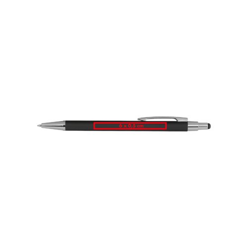 Stylo à bille en métal noir avec fonction tactile et clip.