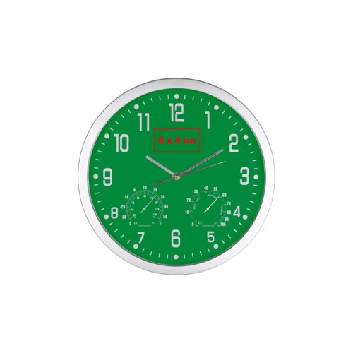 Horloge murale verte avec aiguilles des heures, des minutes et des secondes.