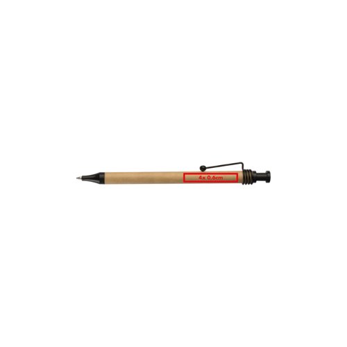 Stylo à bille en papier avec clip et mécanisme à pression.