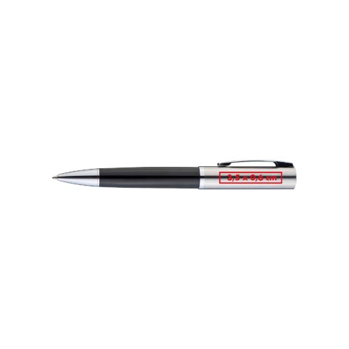 Stylo à bille en métal avec clip et mécanisme à pression.