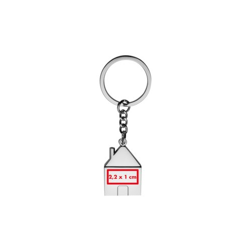 Porte-clés en métal en forme de maison avec anneau en métal.