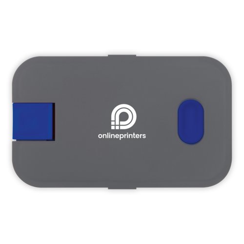 Boîte à lunch bleue en plastique avec fermeture à clip.