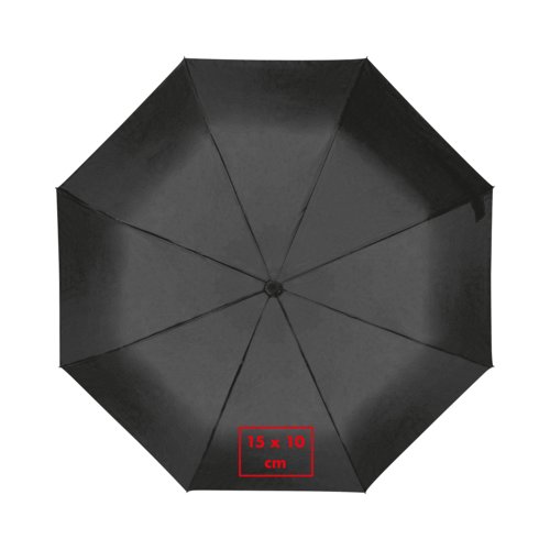 Parapluie noir avec housse et mécanisme d'ouverture manuelle.