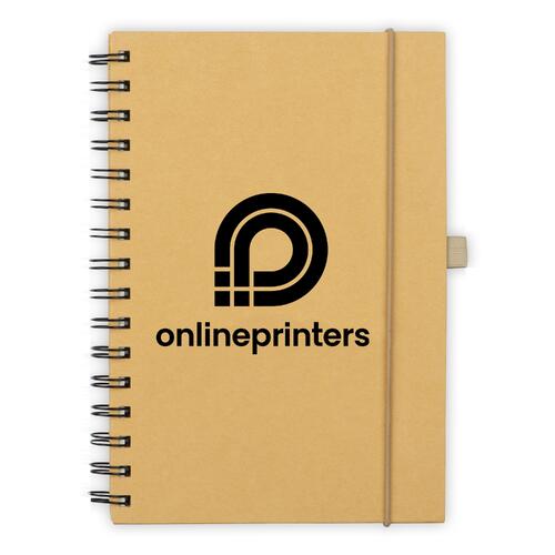 Carnet brun avec fermeture �lastique et reliure spirale.