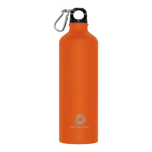 Bouteille orange en métal avec mousqueton.
