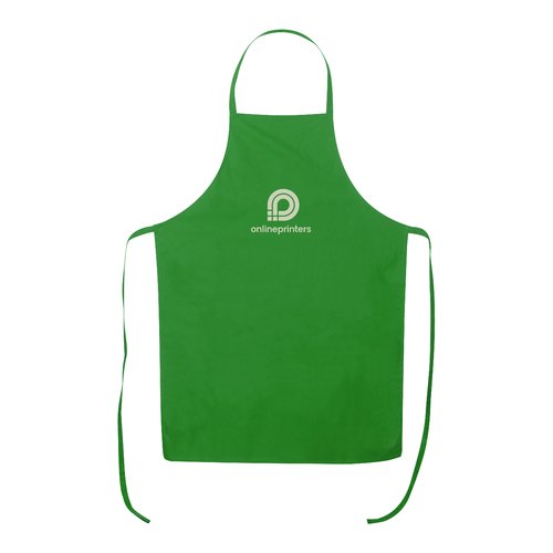 Tablier en coton vert avec tour de cou et longues attaches.