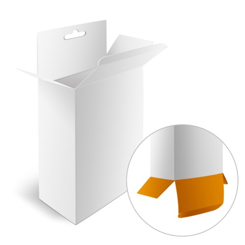 Bote pliante en papier avec suspension euro-trou et fond tuck.