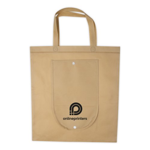 Sac beige non-tiss avec poignes et bouton.