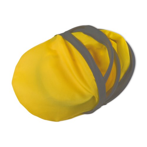 Disque volant pliable en tissu jaune avec supports lastiques.