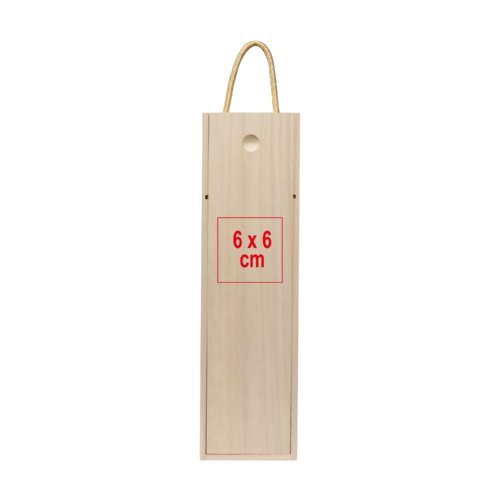 Boîte en bois clair avec couvercle coulissant et poignée en corde.