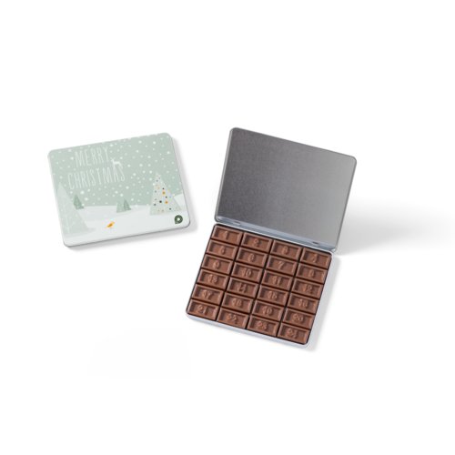 Calendrier de l'Avent en mtal dans une bote avec chocolat.