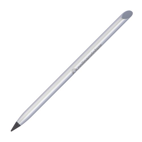 Outil d'écriture en métal gris sans encre avec pointe arrondie.