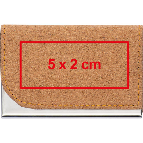 Étui à cartes de visite en liège avec éléments métalliques.