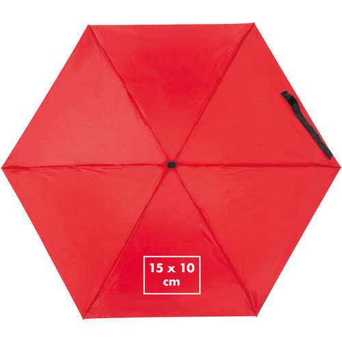 Mini-parapluie rouge avec mécanisme d'ouverture manuel.