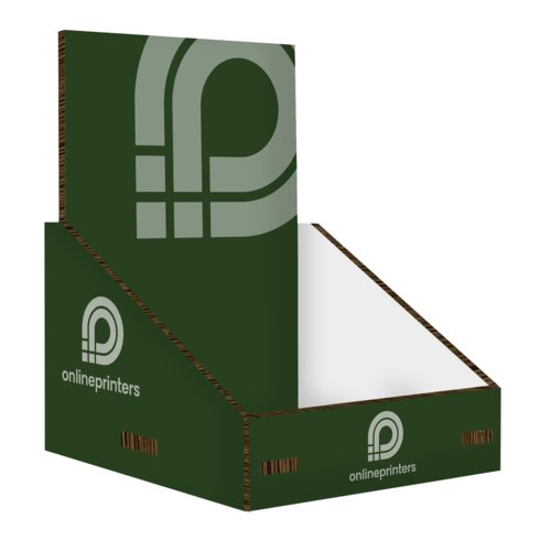 Prsentoir de comptoir en carton vert.