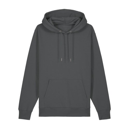 Sweat à capuche anthracite en coton bio avec capuche et poche kangourou.