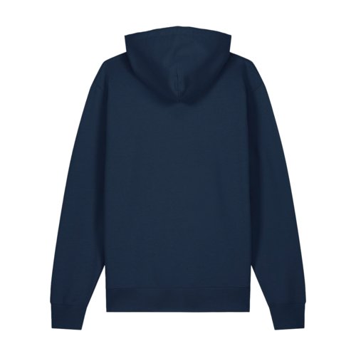 Sweat à capuche bleu marine en coton bio.