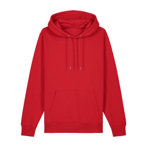 Sweat à capuche rouge en coton avec capuche et poche kangourou.