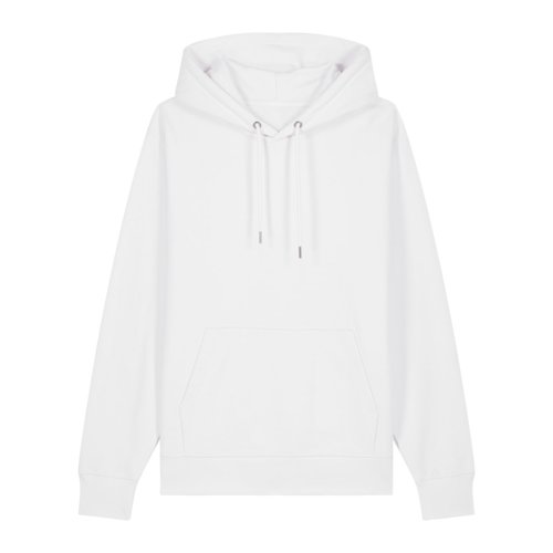 Sweat à capuche blanc en coton, unisexe, avec capuche et poche kangourou.
