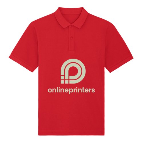 Polo rouge en coton bio avec une courte patte de boutonnage.