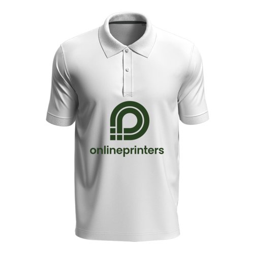 Polo unisexe blanc en coton avec manches courtes et patte boutonne.