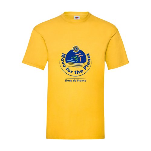 T-shirt jaune en coton avec manches courtes et encolure ras du cou.
