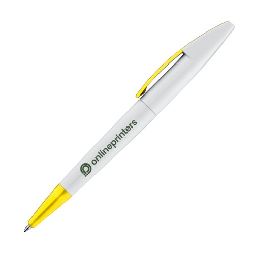 Stylo à bille rotatif jaune avec clip.