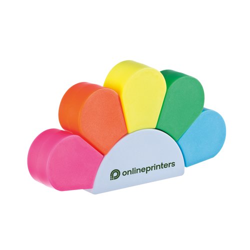 Surligneur fleur multicolore avec cinq surligneurs.