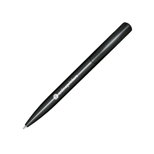Stylo  bille noir en plastique avec une finition brillante et un clip.