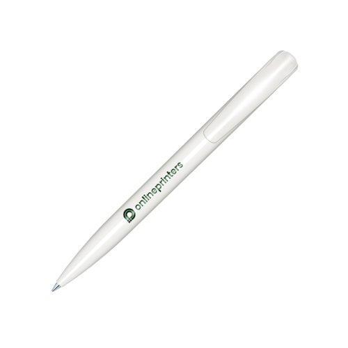 Stylo  bille en plastique blanc avec finition brillante et mcanisme  poussoir.