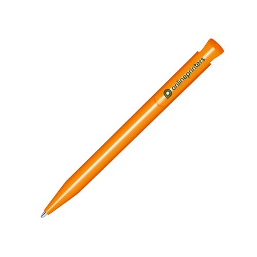 Stylo  bille orange en plastique avec finition brillante et mcanisme  bouton-poussoir.