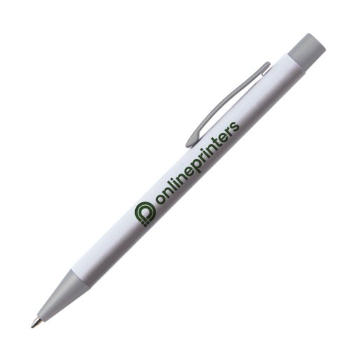 Stylo  bille en plastique blanc avec clip et mcanisme  pression.