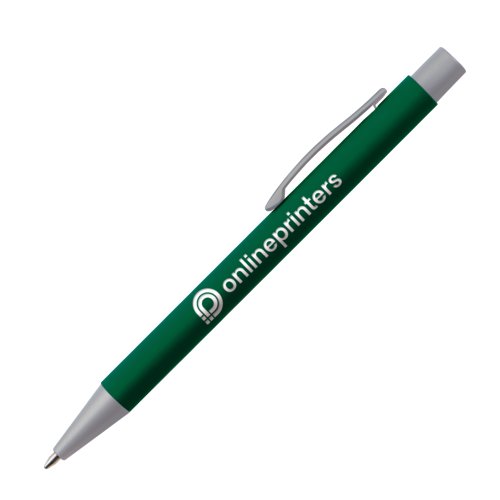 Stylo  bille en plastique vert avec clip et mcanisme  poussoir.