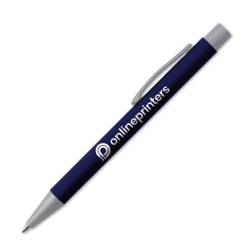 Stylo  bille bleu fonc avec clip et bouton-poussoir.
