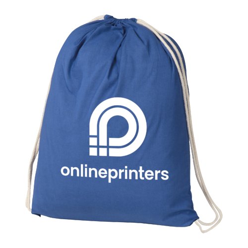 Sac de sport bleu en coton avec cordon de serrage.
